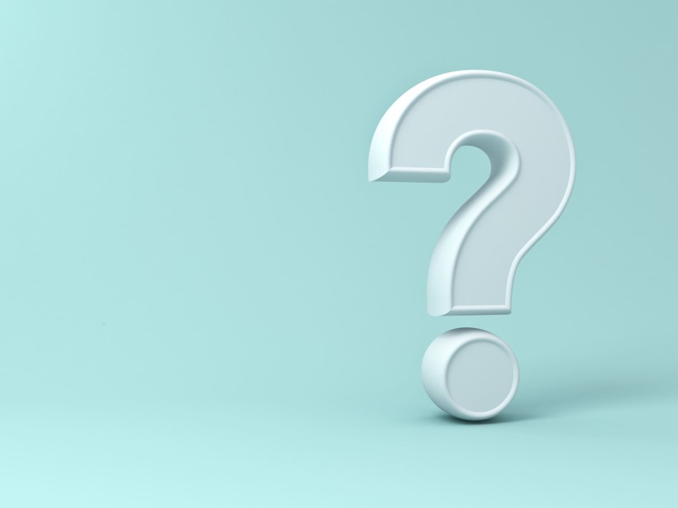 A white question mark on a light blue background